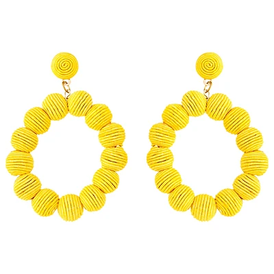 Yellow Cord Wrap Hoop Earrings