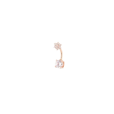 Rose Gold Surgical Steel Double Crystal Flower Belly Bar