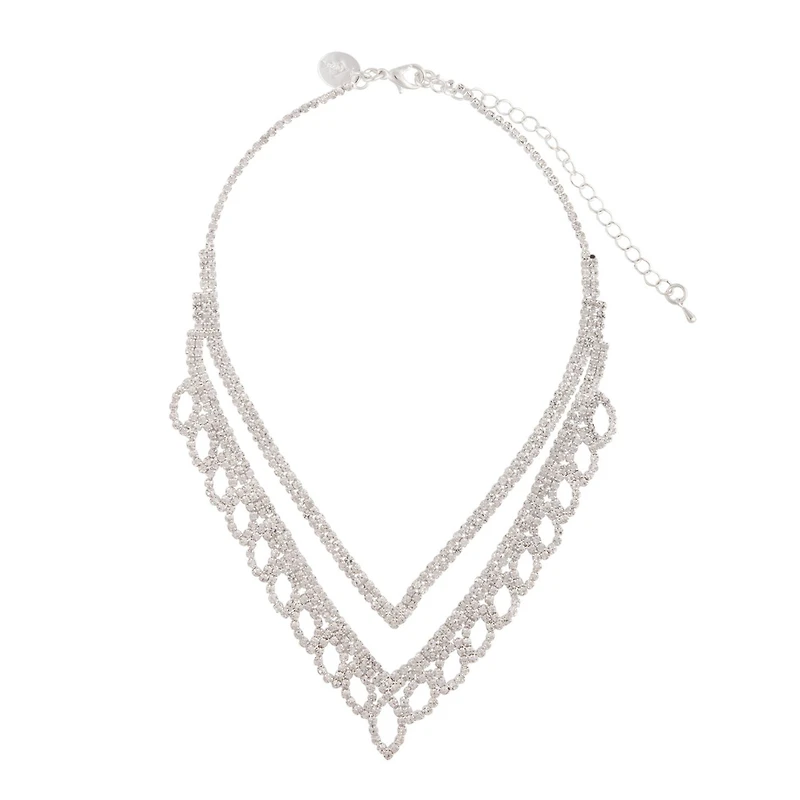 Silver Diamante Leaf Earrings Necklace Set