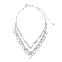Silver Diamante Leaf Earrings Necklace Set