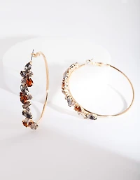 Gold Neutral Stone Cluster Hoop Earrings