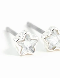 Silver Micro Star Stud Diamante Earrings