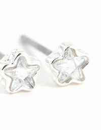 Silver Micro Star Stud Diamante Earrings