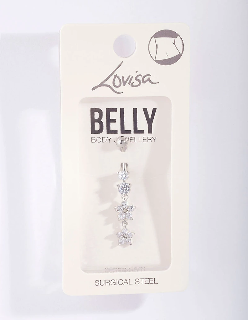Surgical Steel Double Flower Drop Belly Bar