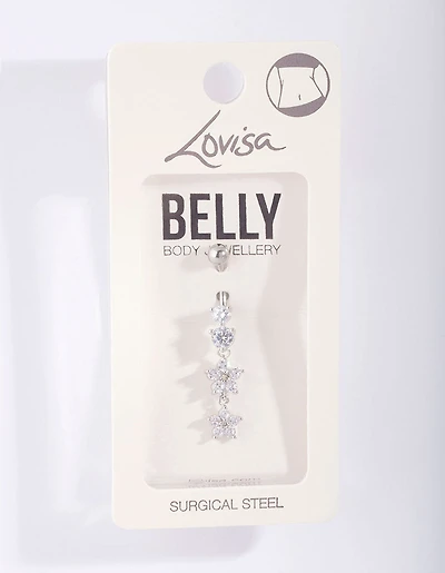 Surgical Steel Double Flower Drop Belly Bar