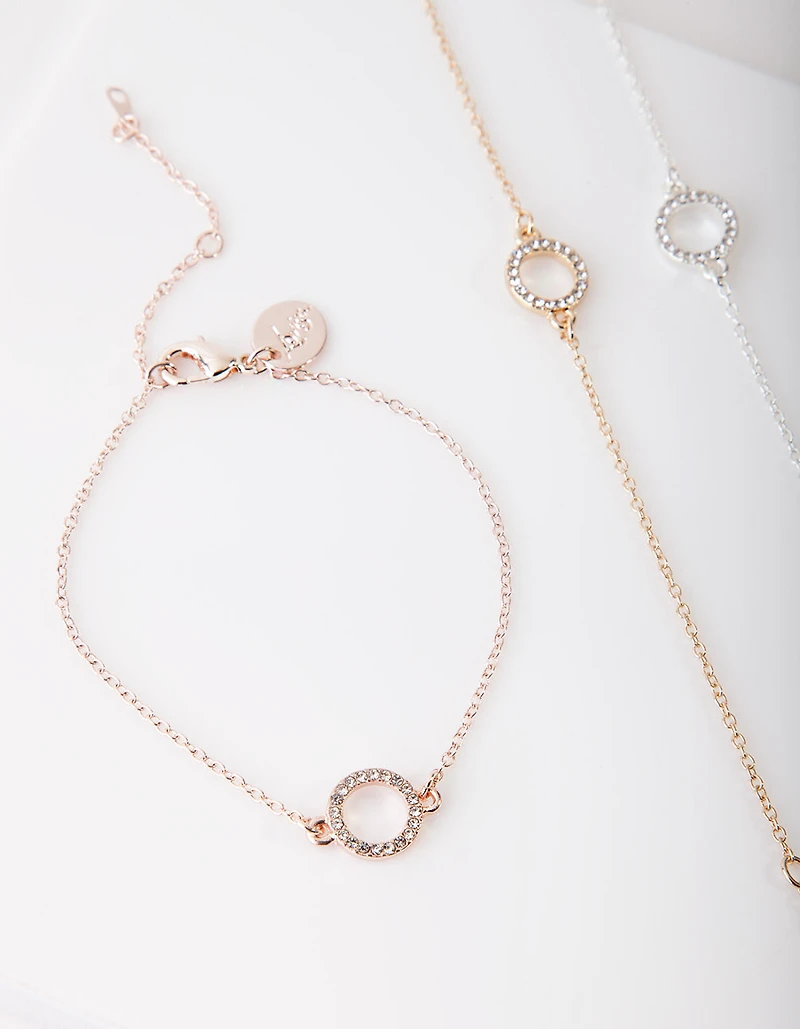 Mixed Metal Diamante Circle Bracelet Pack