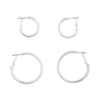 Silver Chunky Classic Hoop Earring Pack