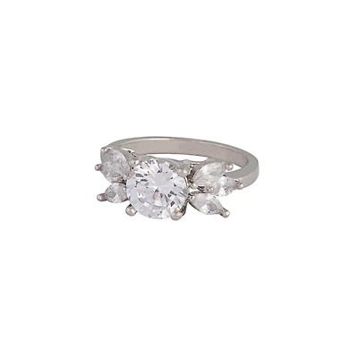 Silver Cubic Zirconia Navette Ring