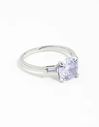 Silver Round Stone Purple Cubic Zirconia Ring
