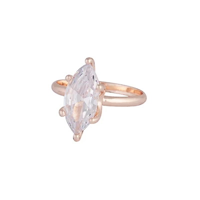 Anneau en pierre Navette en zirconie cubique en or rose
