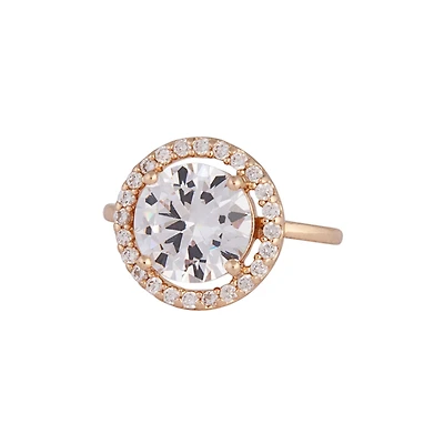 Anneau rond en zircone cubique en or