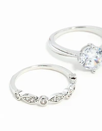Silver Round Stone Cubic Zirconia Triple Ring Stack
