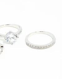 Silver Round Stone Cubic Zirconia Triple Ring Stack