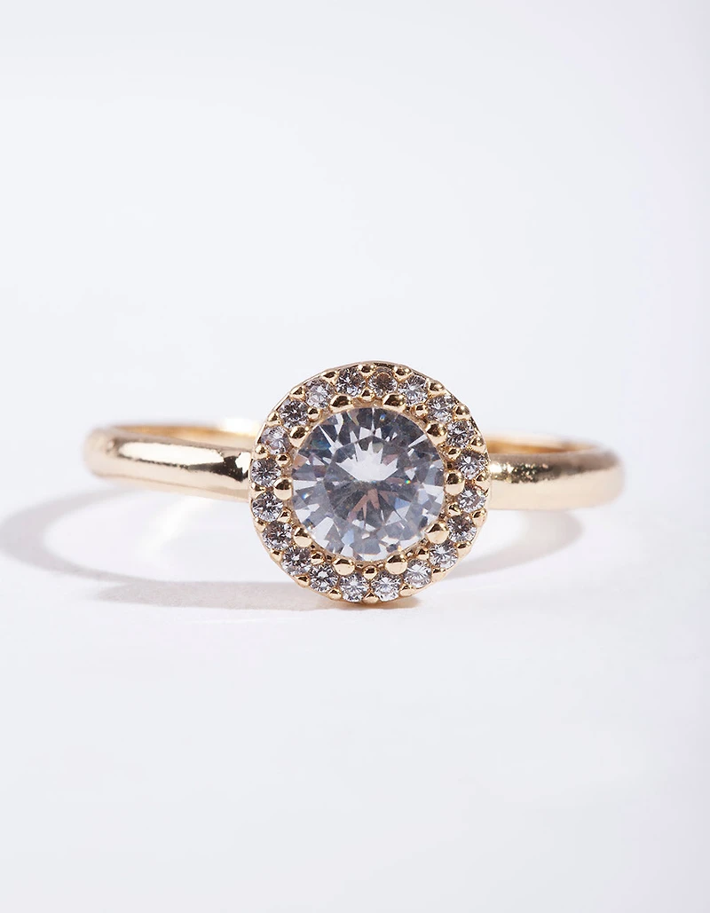 Gold Cubic Zirconia Circle Stone Surround Ring