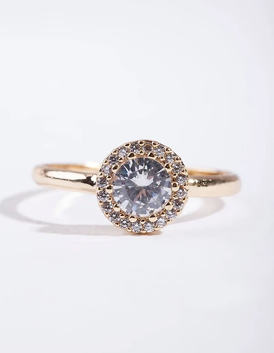 Gold Cubic Zirconia Circle Stone Surround Ring