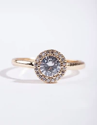 Gold Cubic Zirconia Circle Stone Surround Ring