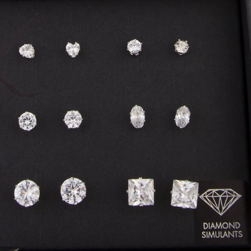 Diamond Simulant Silver Stud Earring 12-Pack