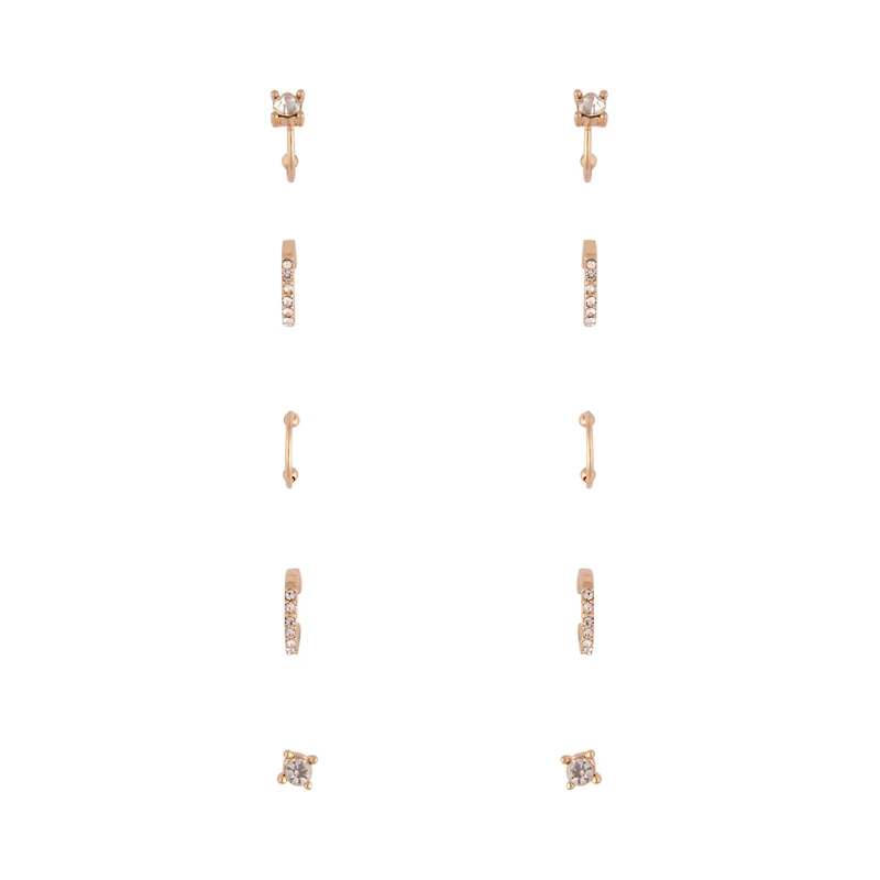 Gold Diamante Cuff Earrings 5-Pack