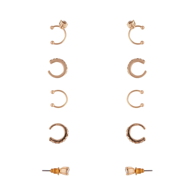 Gold Diamante Cuff Earrings 5-Pack