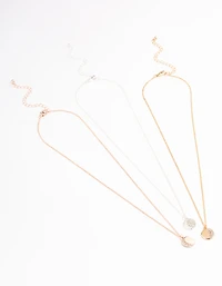 Mixed Metal Moon Phase Necklace Set