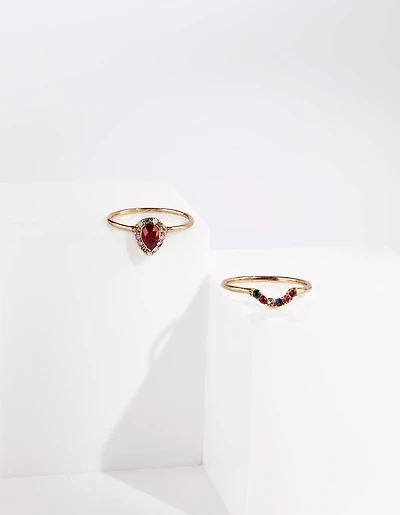 Gold Red Jewel Ring Stack
