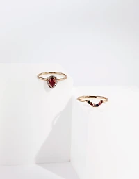 Gold Red Jewel Ring Stack