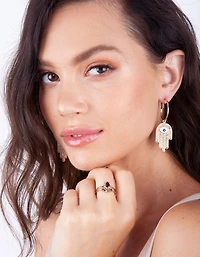 Gold Red Jewel Ring Stack