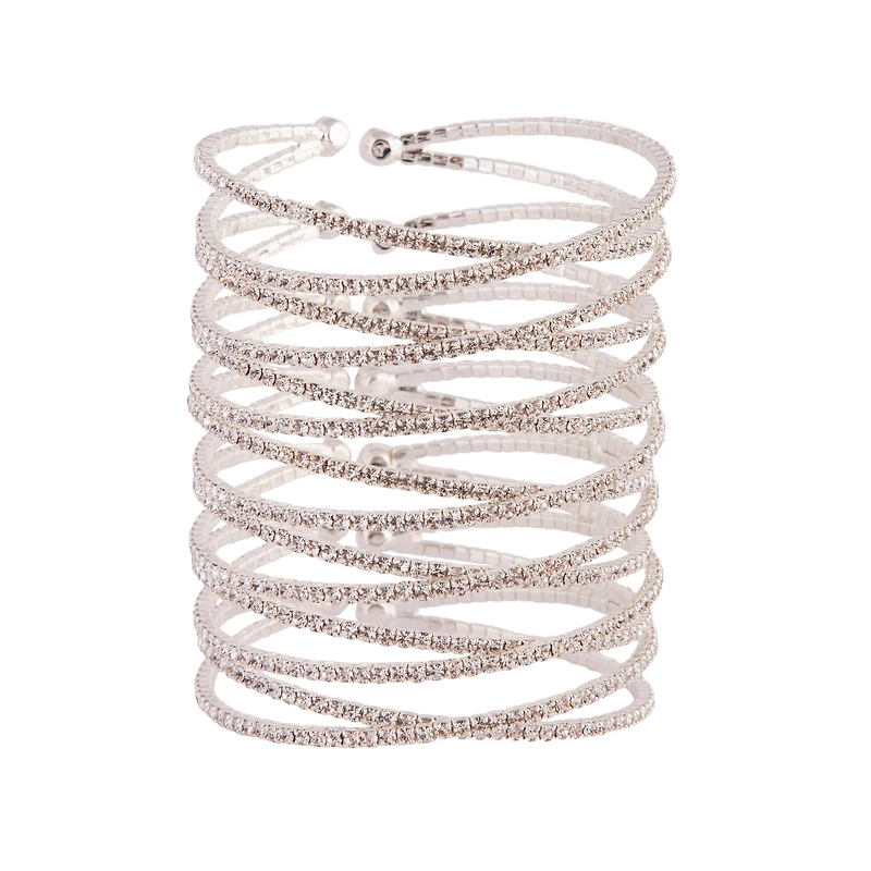 Diamante Silver Crossover Multi Layer Cuff