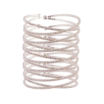 Diamante Silver Crossover Multi Layer Cuff