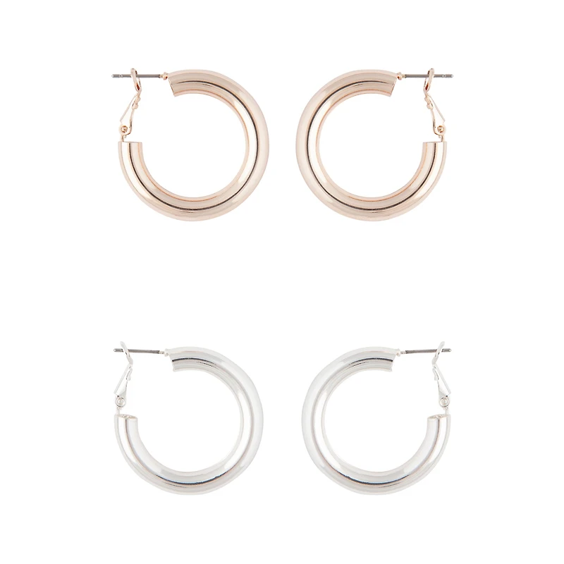 Classic Pack Chunky Rose Gold Silver Hoop