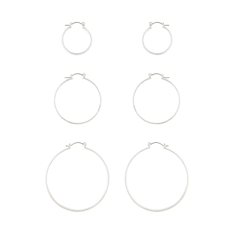 Silver Thick Hoop Gradual Earrings Trio