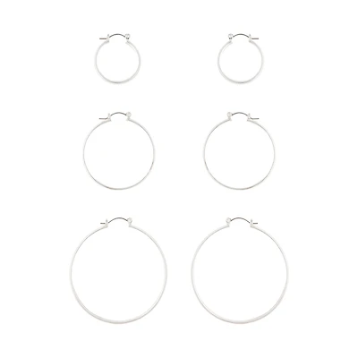 Silver Thick Hoop Gradual Earrings Trio