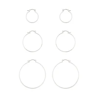 Silver Thick Hoop Gradual Earrings Trio