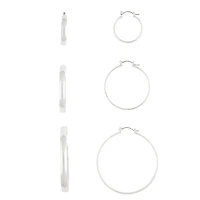 Silver Thick Hoop Gradual Earrings Trio