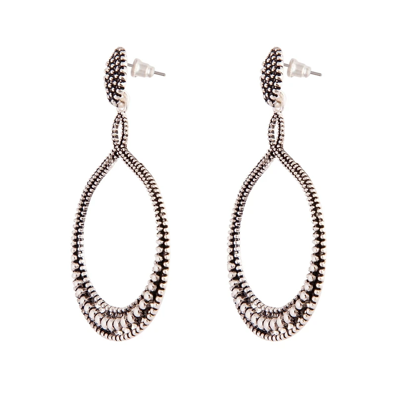 Antique Silver Teardrop Etched Earrings