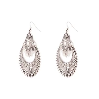 Etched Antique Silver Disc Drop Chandbali Earrings