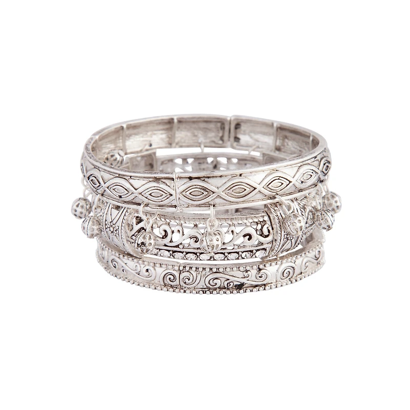 Antique Silver Stretch Bangle Pack