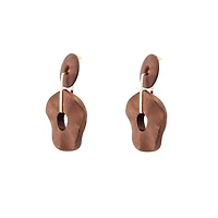 Brown Wooden Wavy Disc Earrings