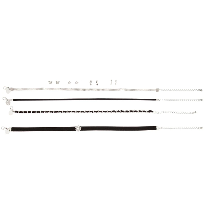 Black Silver Choker & Earrings Set