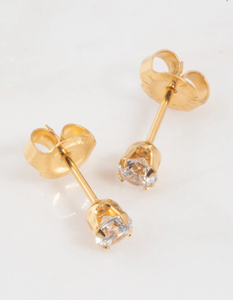Gold 24K Cubic Zirconia Percing Stud 4mm