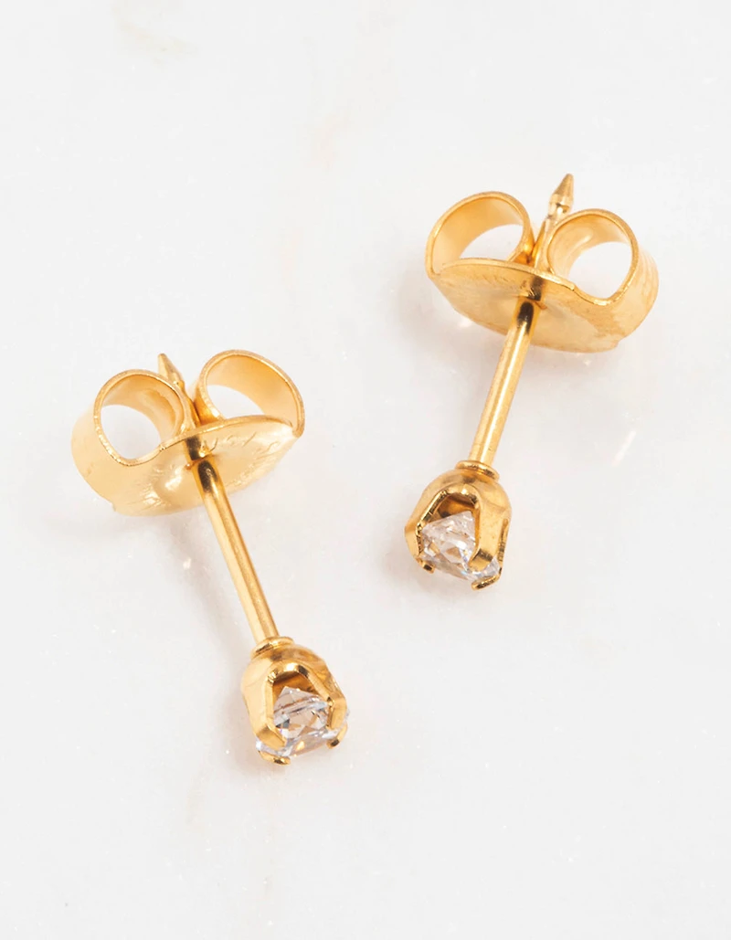 Gold 24K Cubic Zirconia Piercing Stud 3mm