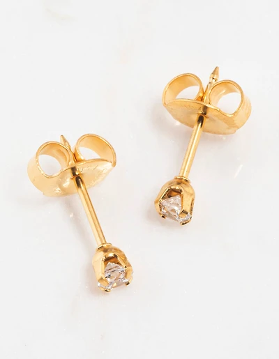 Gold 24K Cubic Zirconia Piercing Stud 3mm