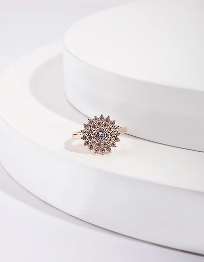 Gold Round Surround Cubic Zirconia Ring