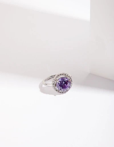 Silver Purple Cubic Zirconia  Ring