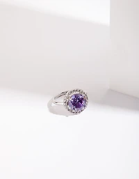 Silver Purple Cubic Zirconia  Ring