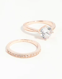 Rose Gold Round Stone Triple Band Ring