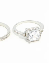 Cubic Zirconia Double Silver Engagement Ring