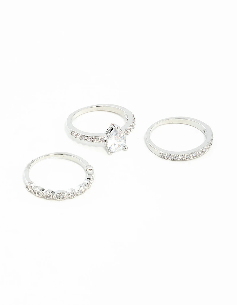 Silver Teardrop Cubic Zirconia Ring Stack