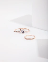 Rose Gold Round Stone Triple Band Ring