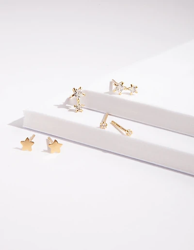 Gold Plated Sterling Silver Celestial Stud Earring Pack